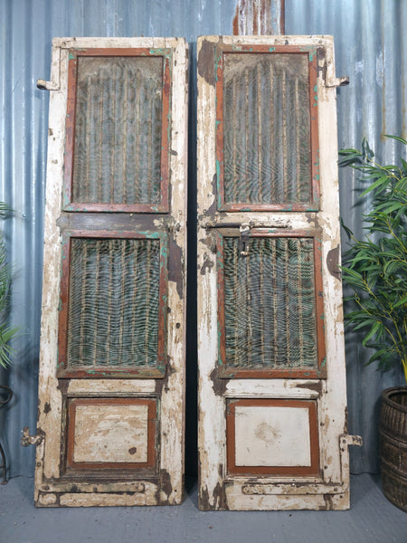 Pair Vintage Rustic Indian Wooden Iron Doors Garden Gates Room Divider Screen