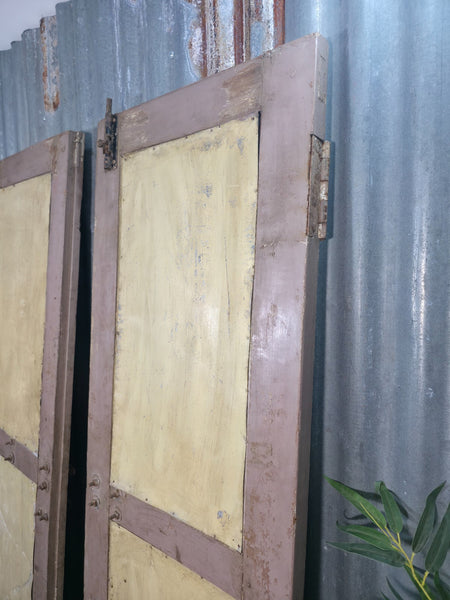 Pair Vintage Rustic Indian Wooden Iron Doors Garden Gates Room Divider Screen