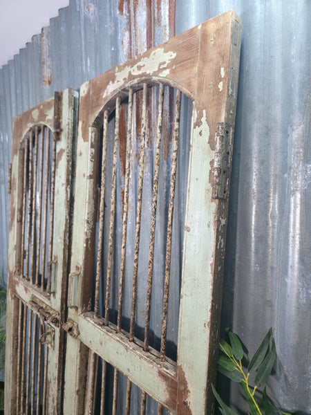Pair Vintage Rustic Indian Wooden Iron Doors Garden Gates Room Divider Screen
