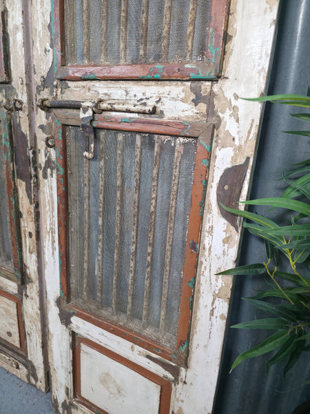 Pair Vintage Rustic Indian Wooden Iron Doors Garden Gates Room Divider Screen