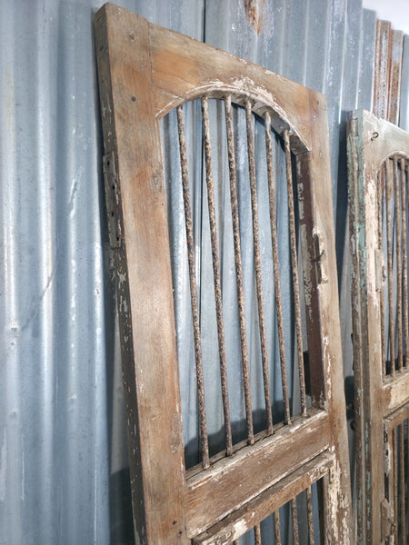 Pair Vintage Rustic Indian Wooden Iron Doors Garden Gates Room Divider Screen