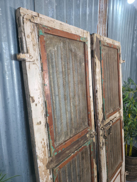 Pair Vintage Rustic Indian Wooden Iron Doors Garden Gates Room Divider Screen