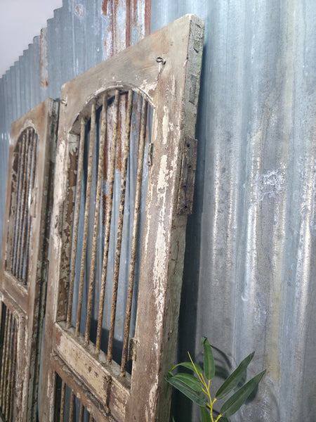 Pair Vintage Rustic Indian Wooden Iron Doors Garden Gates Room Divider Screen