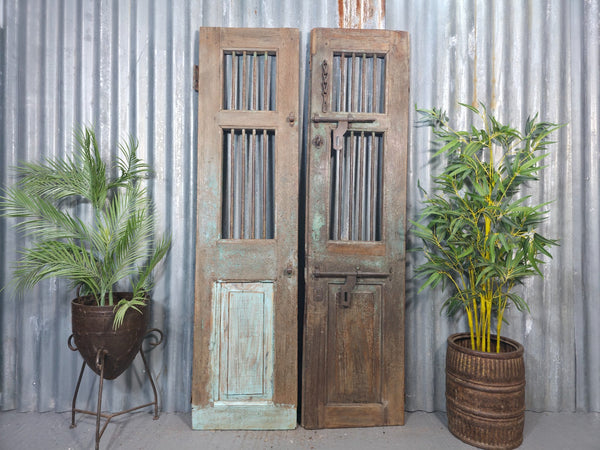 Pair Vintage Rustic Indian Wooden Iron Doors Garden Gates Room Divider Screen