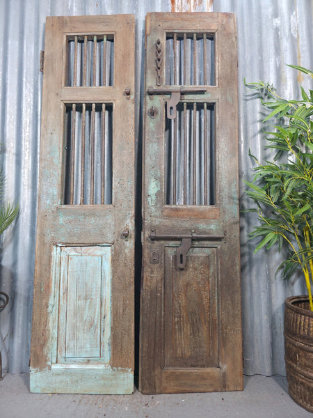Pair Vintage Rustic Indian Wooden Iron Doors Garden Gates Room Divider Screen