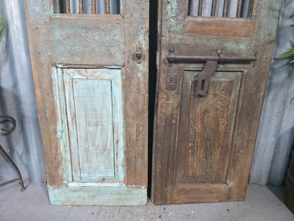Pair Vintage Rustic Indian Wooden Iron Doors Garden Gates Room Divider Screen