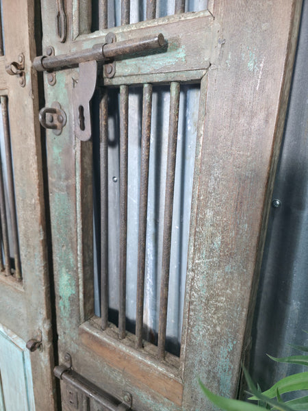 Pair Vintage Rustic Indian Wooden Iron Doors Garden Gates Room Divider Screen