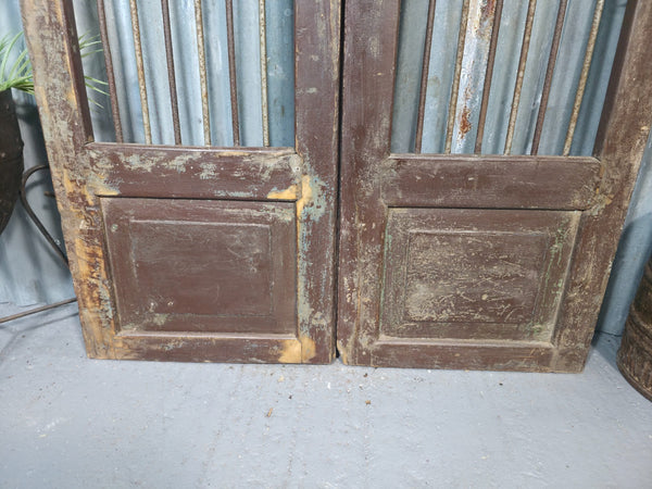 Pair Vintage Rustic Indian Wooden Iron Doors Garden Gates Room Divider Screen