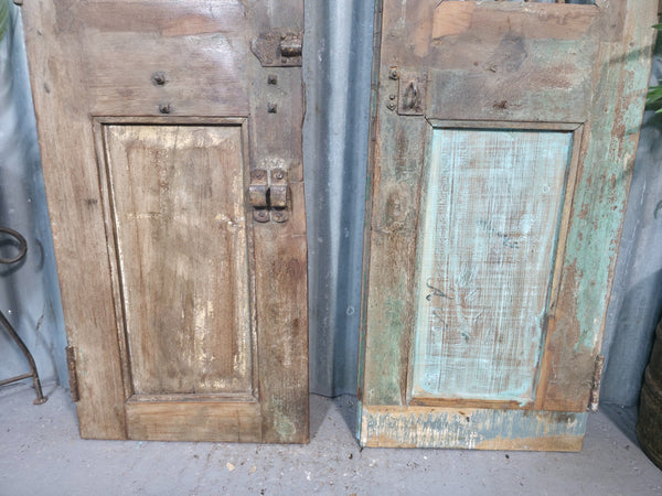 Pair Vintage Rustic Indian Wooden Iron Doors Garden Gates Room Divider Screen