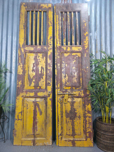 Pair Vintage Rustic Indian Wooden Doors Garden Gates Room Divider Screen