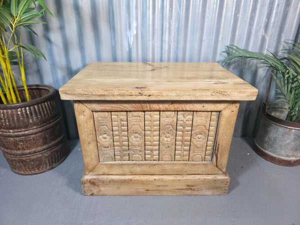 Vintage Reclaimed Indian Hand Carved Solid Wooden Chest Coffee Table Trunk
