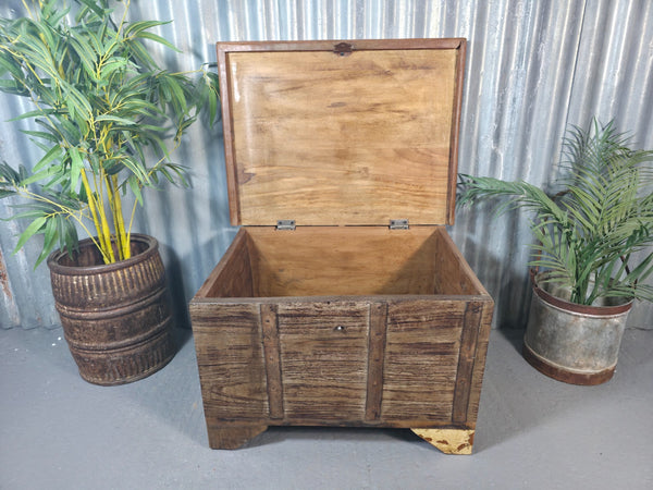 Vintage Reclaimed Rustic Indian Solid Wooden Dowry Chest Coffee Side Table Trunk