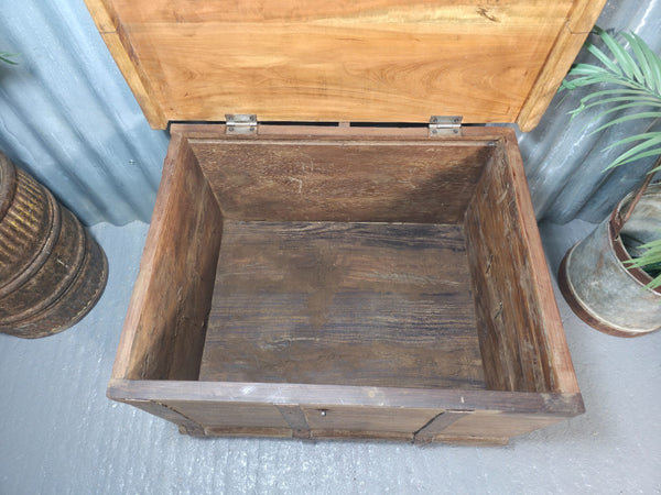 Vintage Reclaimed Rustic Indian Solid Wooden Dowry Chest Coffee Side Table Trunk