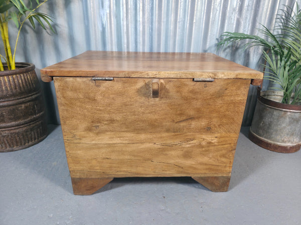 Vintage Reclaimed Rustic Indian Solid Wooden Dowry Chest Coffee Side Table Trunk
