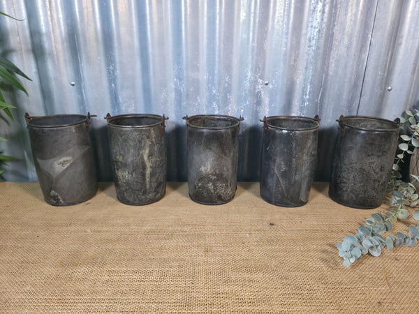 Vintage Rustic Reclaimed Riveted Metal Utensil Stationary Pot Herb Planter Tub