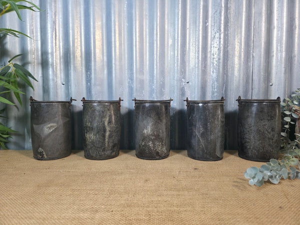 Vintage Rustic Reclaimed Riveted Metal Utensil Stationary Pot Herb Planter Tub