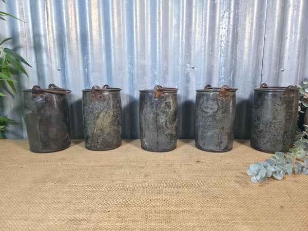 Vintage Rustic Reclaimed Riveted Metal Utensil Stationary Pot Herb Planter Tub