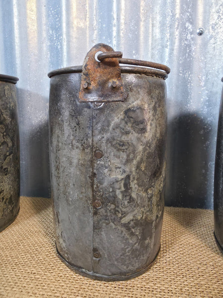 Vintage Rustic Reclaimed Riveted Metal Utensil Stationary Pot Herb Planter Tub