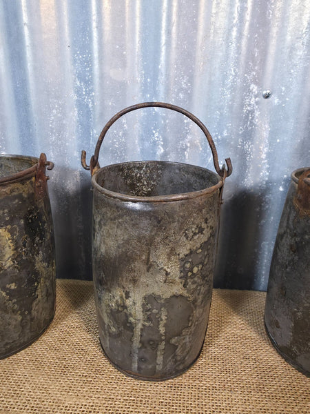 Vintage Rustic Reclaimed Riveted Metal Utensil Stationary Pot Herb Planter Tub