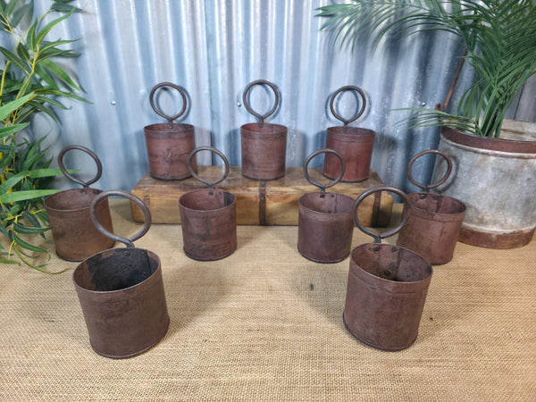 Vintage Rustic Riveted Iron Metal Pot Handle Utensil Planter Pen Desk Storage