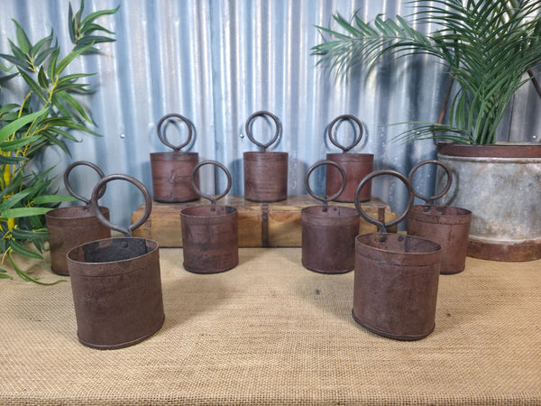 Vintage Rustic Riveted Iron Metal Pot Handle Utensil Planter Pen Desk Storage