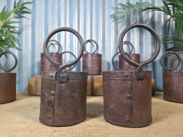 Vintage Rustic Riveted Iron Metal Pot Handle Utensil Planter Pen Desk Storage