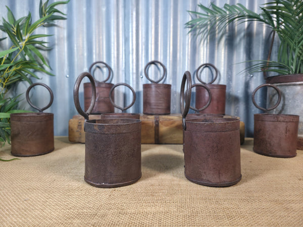 Vintage Rustic Riveted Iron Metal Pot Handle Utensil Planter Pen Desk Storage