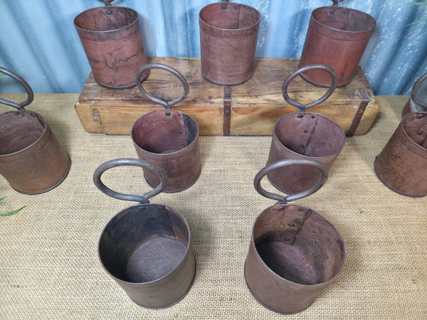 Vintage Rustic Riveted Iron Metal Pot Handle Utensil Planter Pen Desk Storage