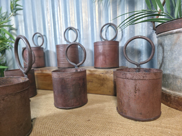 Vintage Rustic Riveted Iron Metal Pot Handle Utensil Planter Pen Desk Storage