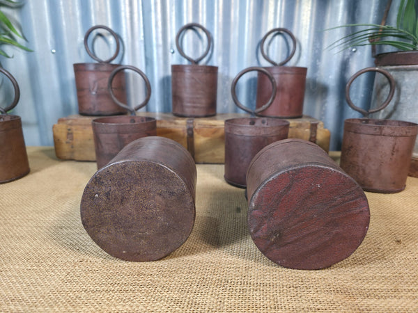 Vintage Rustic Riveted Iron Metal Pot Handle Utensil Planter Pen Desk Storage