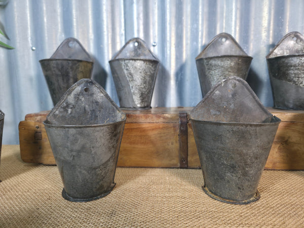 Rustic Vintage Metal Galvanised Wall Hanging Half Bucket  Garden Herb Planter