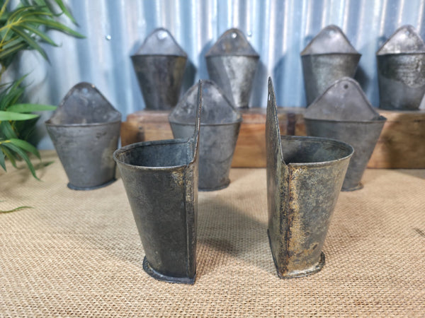 Rustic Vintage Metal Galvanised Wall Hanging Half Bucket  Garden Herb Planter