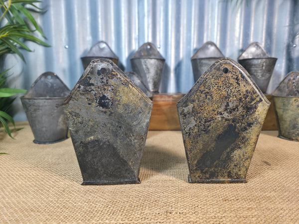 Rustic Vintage Metal Galvanised Wall Hanging Half Bucket  Garden Herb Planter