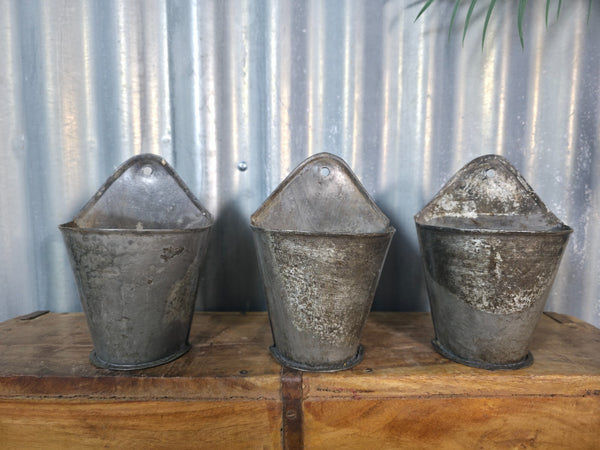 Rustic Vintage Metal Galvanised Wall Hanging Half Bucket  Garden Herb Planter