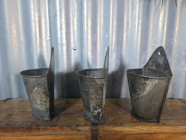 Rustic Vintage Metal Galvanised Wall Hanging Half Bucket  Garden Herb Planter