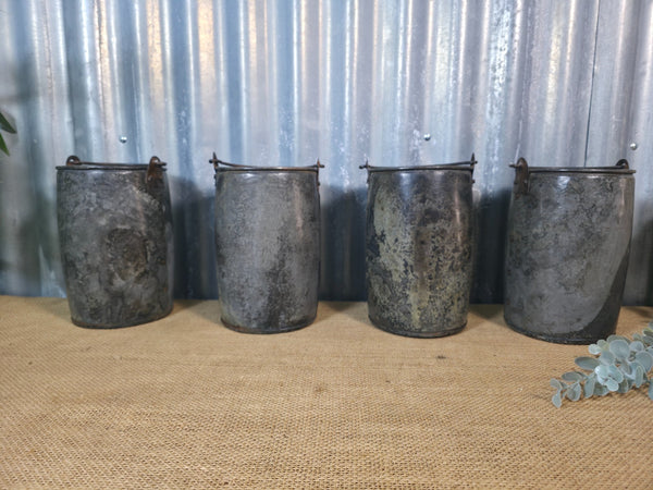 Vintage Rustic Reclaimed Riveted Metal Utensil Stationary Pot Herb Planter Tub