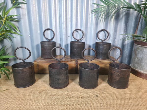Vintage Rustic Riveted Iron Metal Pot Handle Utensil Planter Pen Desk Storage