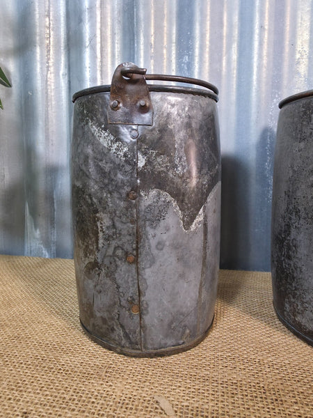 Vintage Rustic Reclaimed Riveted Metal Utensil Stationary Pot Herb Planter Tub