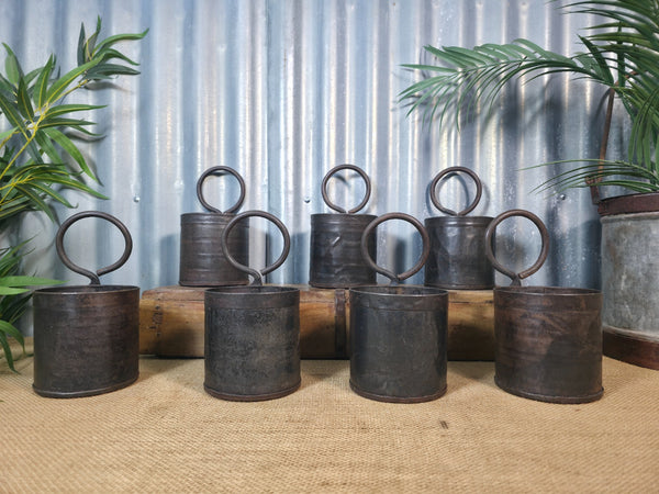Vintage Rustic Riveted Iron Metal Pot Handle Utensil Planter Pen Desk Storage