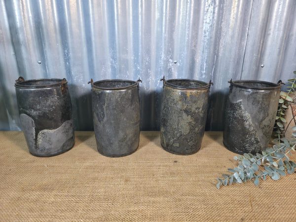 Vintage Rustic Reclaimed Riveted Metal Utensil Stationary Pot Herb Planter Tub