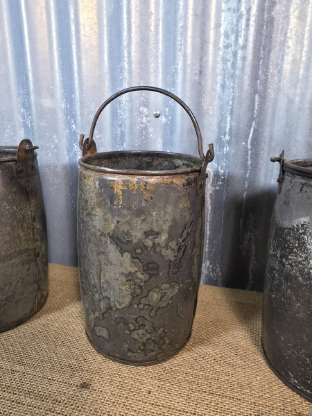 Vintage Rustic Reclaimed Riveted Metal Utensil Stationary Pot Herb Planter Tub