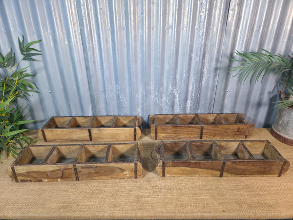 Vintage Rustic Wooden Double Brick Mould Display Shelf Storage Crate Planter