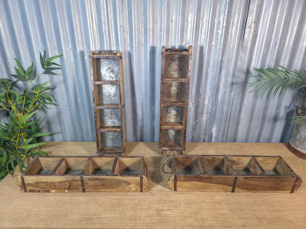 Vintage Rustic Wooden Double Brick Mould Display Shelf Storage Crate Planter