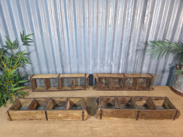 Vintage Rustic Wooden Double Brick Mould Display Shelf Storage Crate Planter