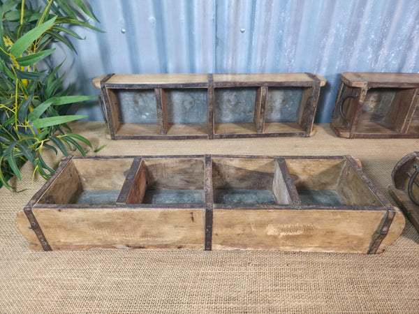 Vintage Rustic Wooden Double Brick Mould Display Shelf Storage Crate Planter