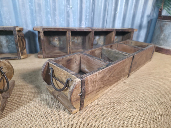 Vintage Rustic Wooden Double Brick Mould Display Shelf Storage Crate Planter