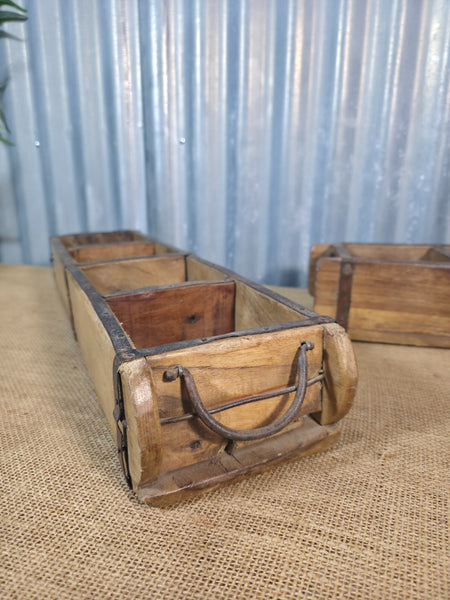 Vintage Rustic Wooden Double Brick Mould Display Shelf Storage Crate Planter