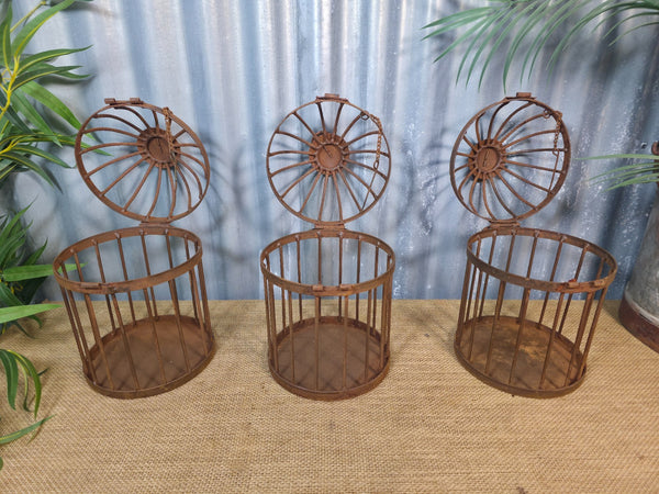 Vintage Rustic Reclaimed Metal Hanging Bird Cage Candle Holder Garden Lantern