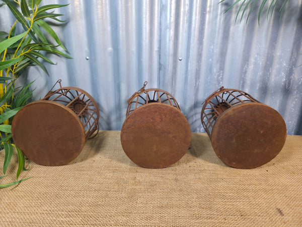 Vintage Rustic Reclaimed Metal Hanging Bird Cage Candle Holder Garden Lantern