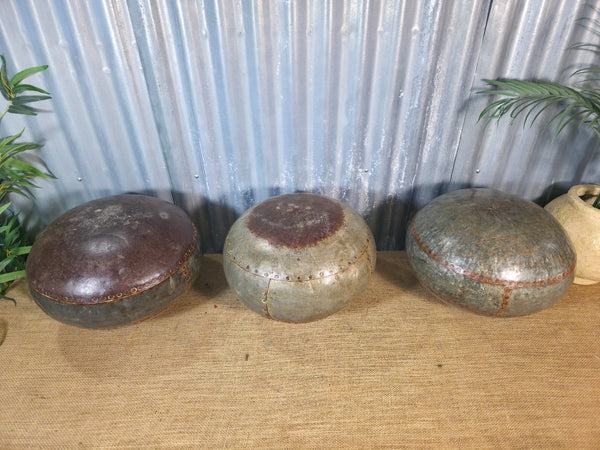 Vintage Reclaimed Rustic Original Indian Riveted Metal Water Carrier Pot Vase